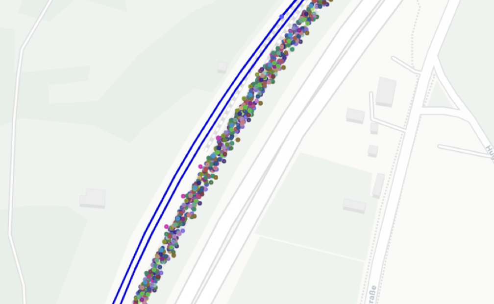 Data points received next to original railway track - difference visible