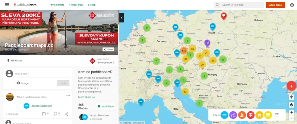 The Paddleboard map on the web – find the best paddleboarding spots in the Czech Republic