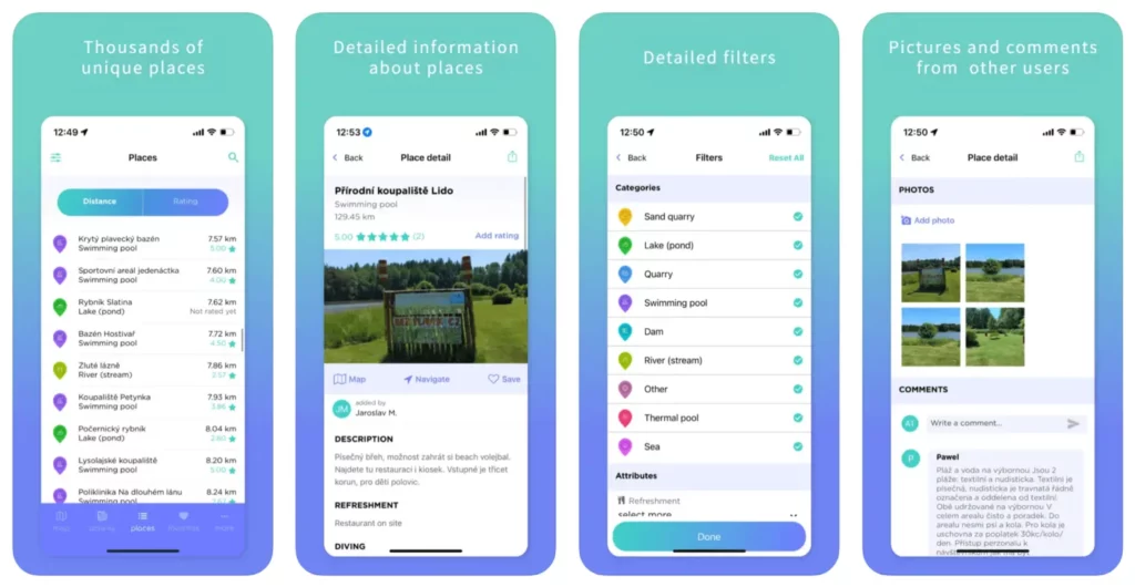 Swimplaces map as a mobile app